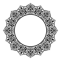 Frame An elegant circular vector element for designs in Eastern style, a place for Arabic text or calligraphy. Motif or ornament in black color.