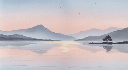Fototapeta premium beautiful landscape you have ever seen minimalist watercolor illustration style