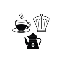 Coffee Cup, Pot, and Croissant Vector Illustration – Vintage Breakfast Design