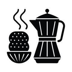 Coffee Cup, Pot, and Croissant Vector Illustration – Vintage Breakfast Design