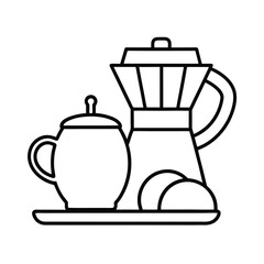 Coffee Cup, Pot, and Croissant Vector Illustration – Vintage Breakfast Design