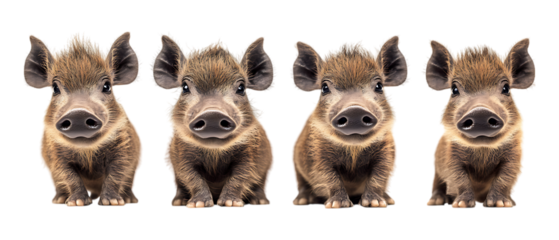 Pack Collection Four Cute Piglets set against transparent background