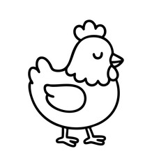 Charming, simple black outline vector illustration of a chicken. Perfect for farm themes, children's content, food packaging, or a friendly domestic animal graphic.