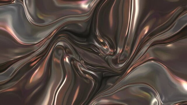 Abstract depiction of flowing, metallic liquid with swirling patterns and reflections.
