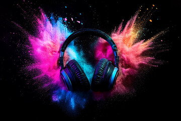 headphones on abstract background