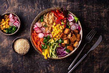 Vegan healthy poke bowl with tofu