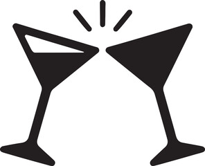 Silhouette of clinking cocktail glasses, perfect for celebration, party, bar, and festive event designs.