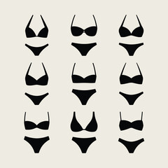 Nine different styles of black bikini sets