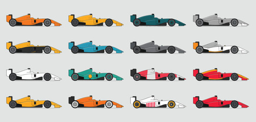 Naklejka premium Collection of colorful formula one race cars