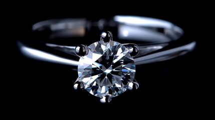 This is a beautiful image of a diamond ring. The ring is made of white gold and has a round diamond in the center.