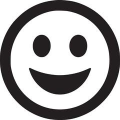 A simple black and white smiley face with circular eyes and a curved mouth on a white background