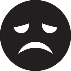 A simple black and white illustration of a sad emoticon with downturned mouth and frowning eyes
