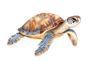 Watercolor illustration of a sea turtle. Animal watercolor illustration.