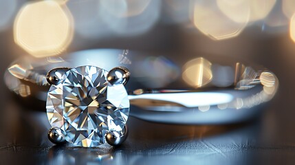 Exquisite diamond ring with round cut stone. Perfect for an engagement or wedding.