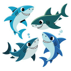 Cute cartoon sharks set for kids