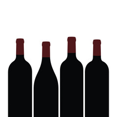 Four silhouetted wine bottles on white
