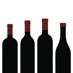 Four silhouettes of wine bottles in a row