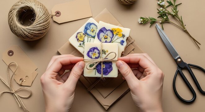 Flower Soap Handmade Gift Wrap with Jute Twine