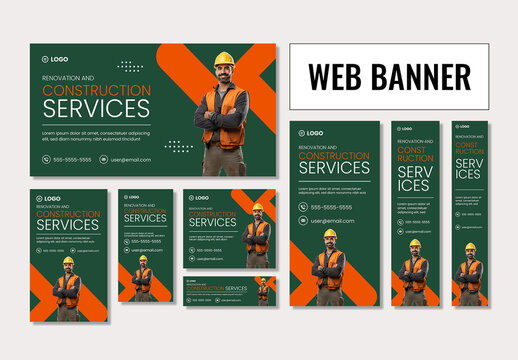 Modern Construction Services Web Banner Template Set