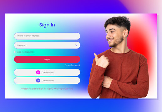 Modern UI Design for User Authentication and Profile Management with Gradient Background and Real People