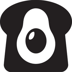 Black and white graphic of a piece of toast with an avocado in the middle of the bread slice
