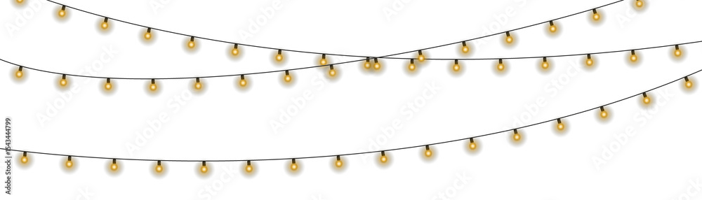 Wall mural shiny garland outlines new year banner. circle of light forms magical border. soft yellow bulbs hang