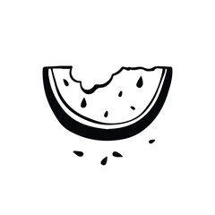 half round watermelon slice bitten outline vector