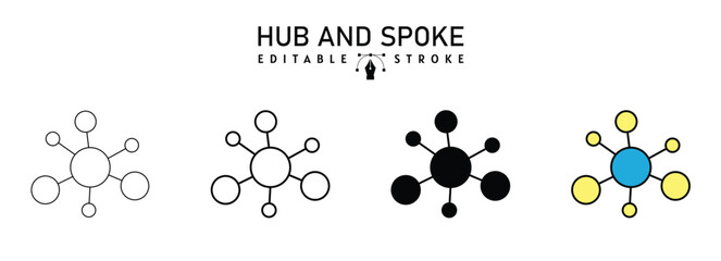 Network Connection icon, Hub and Spoke Communication Illustrating Connectivity, Hub network connection icon, Central database symbol, logo illustration filled, outline, line and stroke style