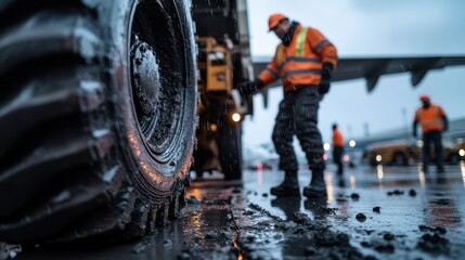 Skilled workers are seen operating heavy machinery in snowy conditions, showcasing resilience, teamwork, and the challenges of outdoor operations in winter weather.