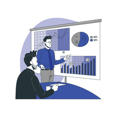 two men are standing in front of a board with graphs on it