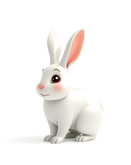 Fototapeta premium Charming Cartoon White Rabbit with Pink Inner Ears, Rosy Cheeks, and Expressive Brown Eyes, Sitting Peacefully on a Minimal Pastel Backdrop