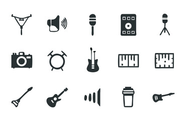 Sleek Black Music and Camera Vector Icon Set for Entertainment and Media Design Projects