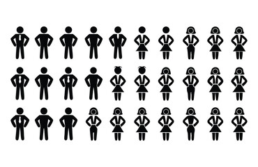 Minimalist Black People Silhouette Vector Icon Set for Team and Diversity Design Projects