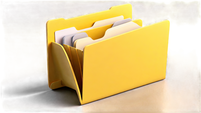 Yellow File Folder Icon 3 D Render Multiple Tabs Detail Bright Gold Background isolated on a transparent background