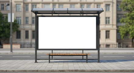 Fototapeta premium Blank bus stop advertisement billboard on city street for graphic design mockup