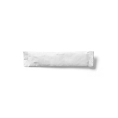 A plain white sealed packet, possibly containing a powdered substance or condiment.