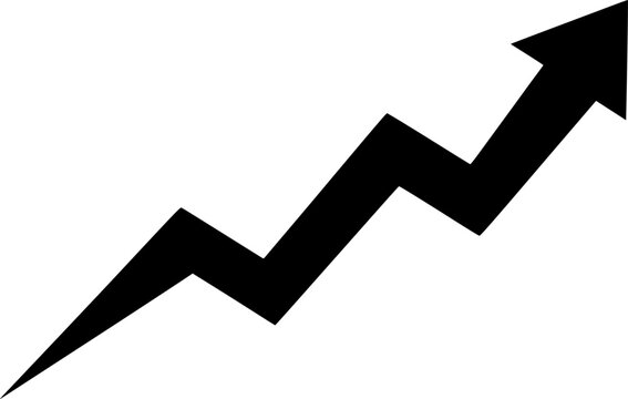 Black upward zigzag arrow signifying growth. Vector illustration
