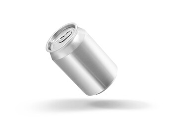 A silver aluminum can, slightly tilted, often used for beverages.