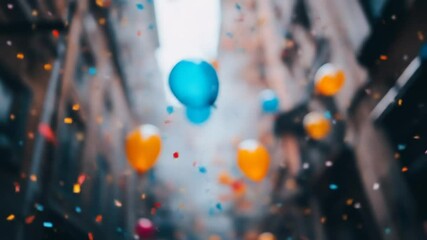 Colorful balloons and confetti in motion - Powered by Adobe