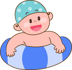 Happy Baby Swimming with Float Ring Illustration