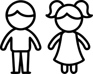 girl and boy vector outline icon on white or transparent background