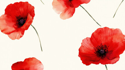 Obraz premium Delicate watercolor poppies vibrant red hues create beautiful floral pattern soft background, evoking sense of tranquility