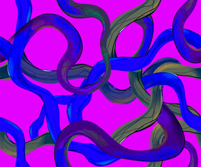 Abstract seamless background with curved line composition of colorful intertwined neon lines. Vector.	