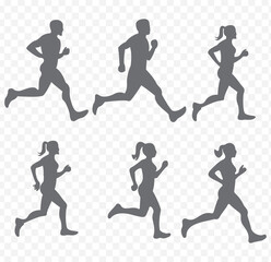 Man human figure running vector black silhouette lineart logo icon bundle, athlete run isolated on Transparent background set, creative minimal sports editable clipart. EPS 10.