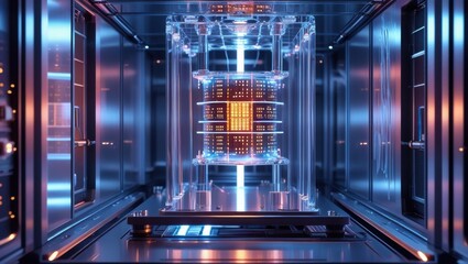 Glowing Qubit Processors Inside Cryogenic Chamber 
