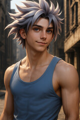 Anime Man Portrait in City