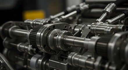 Fototapeta premium High-Precision Industrial Machinery Close-Up of Complex Gear System and Mechanical Components