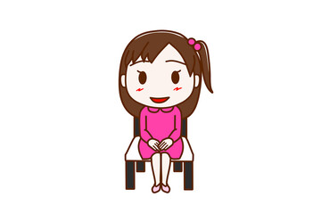 （全身正面）椅子に笑顔で姿勢よくきちんと座る少女