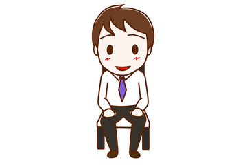 （全身正面）椅子に笑顔で姿勢よくきちんと座る男性