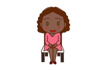 （全身正面）椅子に笑顔で姿勢よくきちんと座るアフリカ系女性